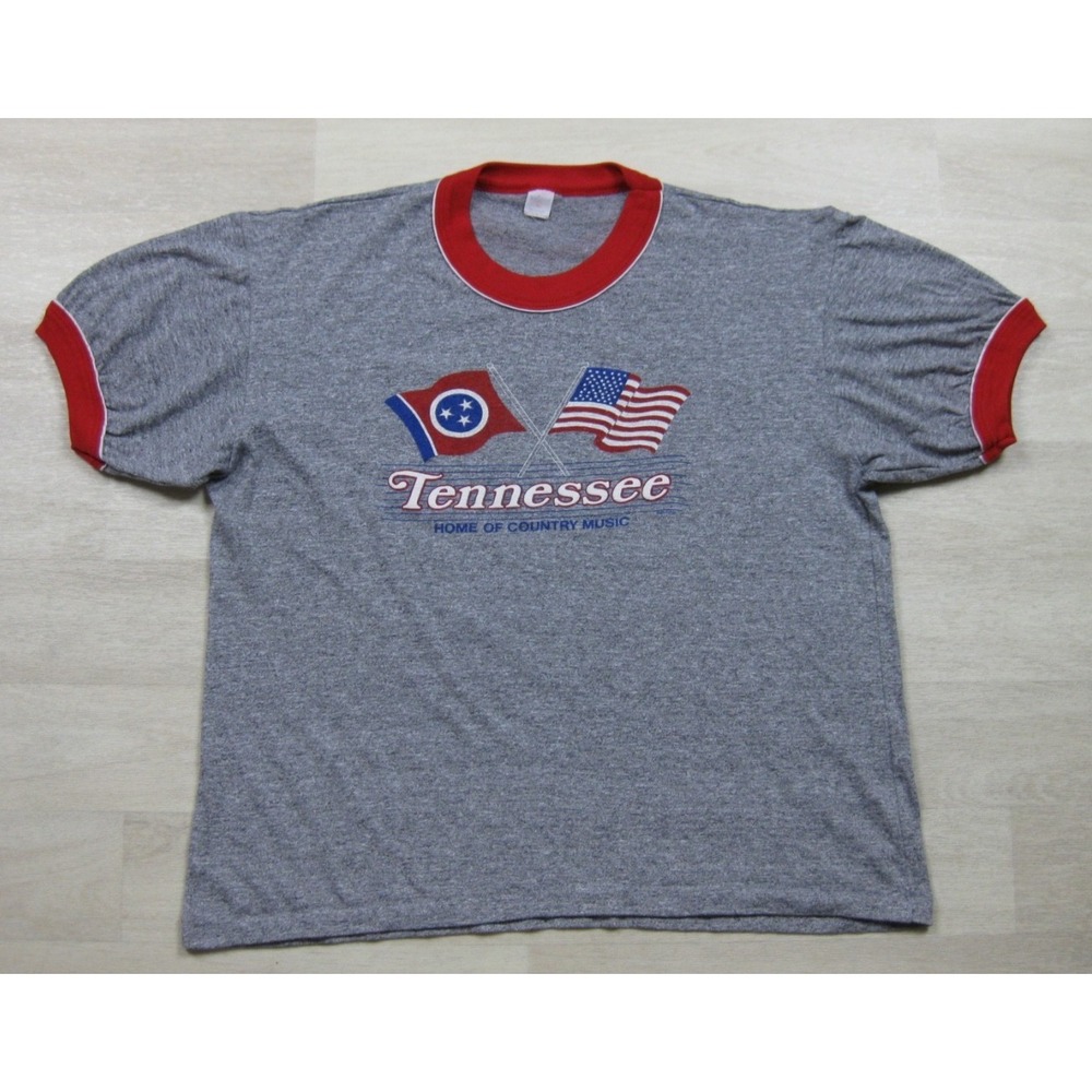 Vintage 70s Tennessee Ringer T-Shirt (XL) Home of Country Music Single Stitch